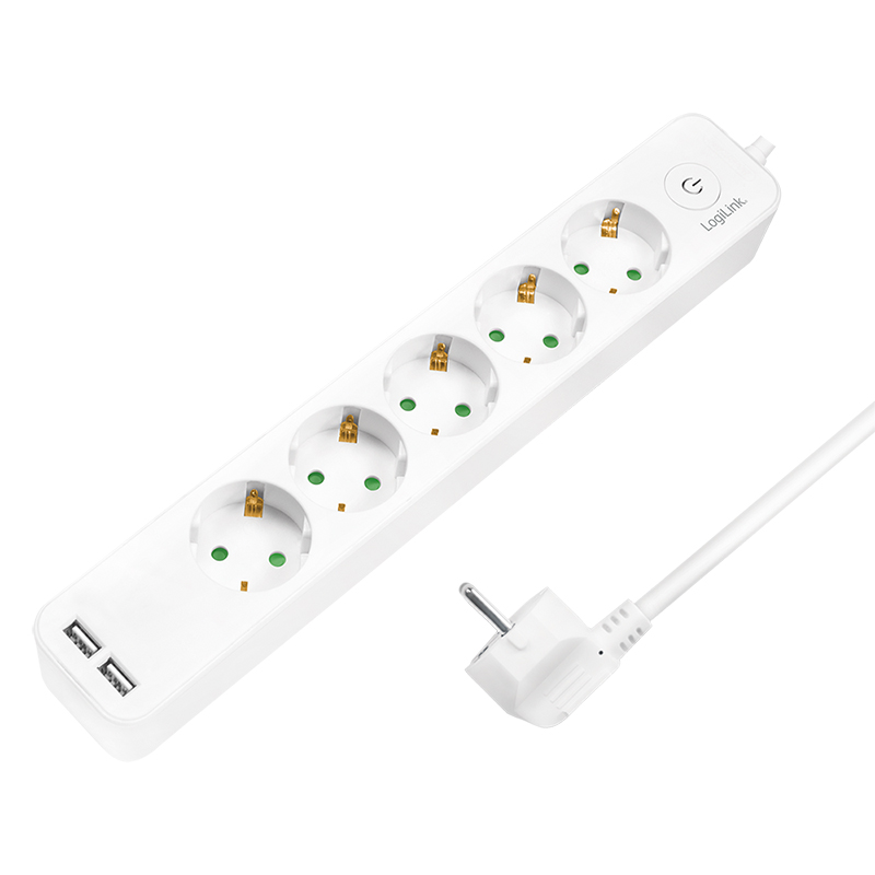 Logilink PRELUNGITOR, Schuko x 5, USB x 2 5V/2.1A (10.5 W), cablu 3G 1.5mm2, 230 V/16 A, 50, LPS249U