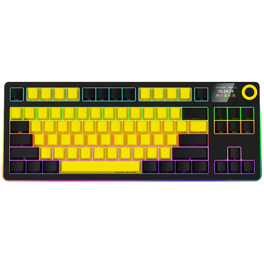 LORGAR KBP70TKLW, Wireless TKL Mechanical Gaming Keyboard Pro, Black/yellow, EN, LRG-KBP70TKLW-YL-US