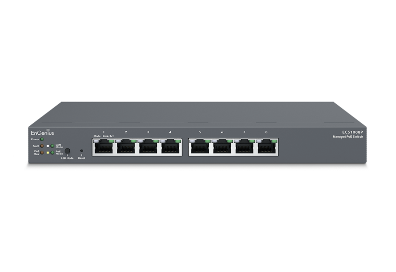 ENGENIUS Managed / stand-alone Desktop 8-port 55W GbE Switch (PoE) 8-port GbE PoE.af 55W, ECS1008P