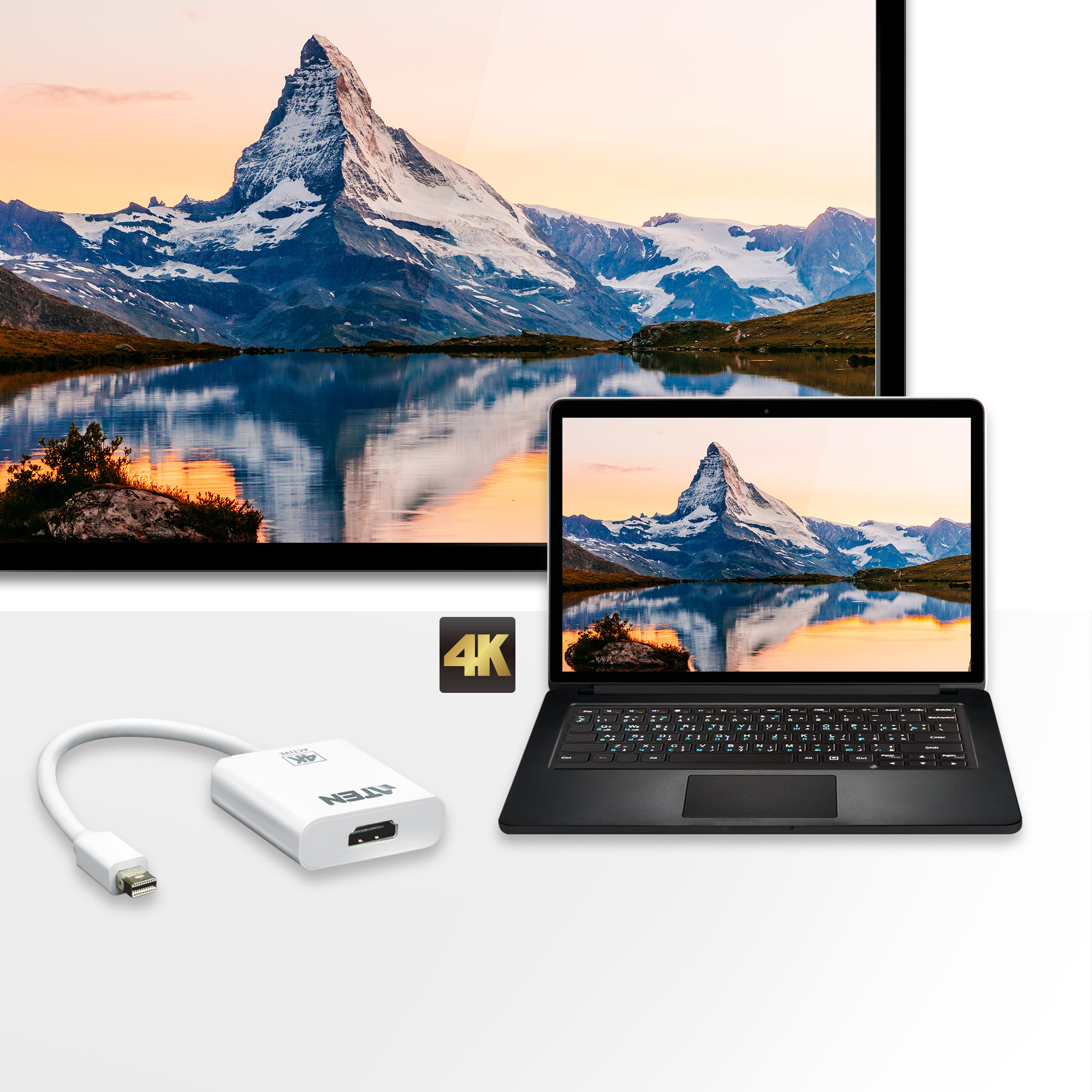 Aten CABLU video, cablu or adaptor video, Mini-DisplayPort (T) la HDMI (M), 4K UHD, VC981-AT - imagine 3
