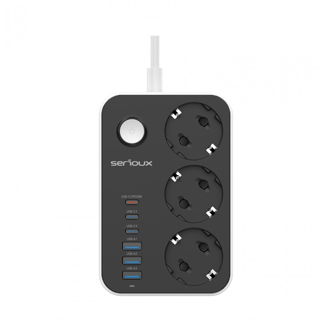 SERIOUX Prelungitor cu protectie, 3 prize schuko Tensiune intrare: 100-240V, 50-60Hz, SRXP-PS36B