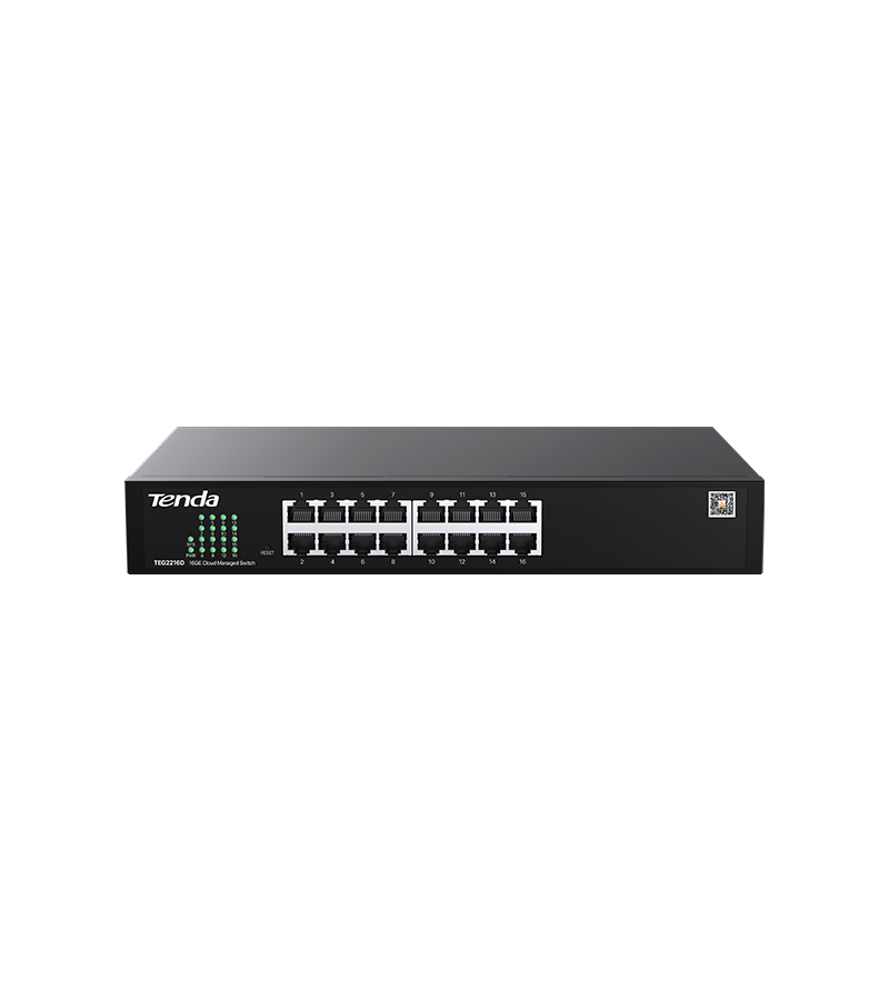 Tenda SWITCH managed, 16 porturi gigabit RJ-45, management CloudFi, metalic, TEG2216D