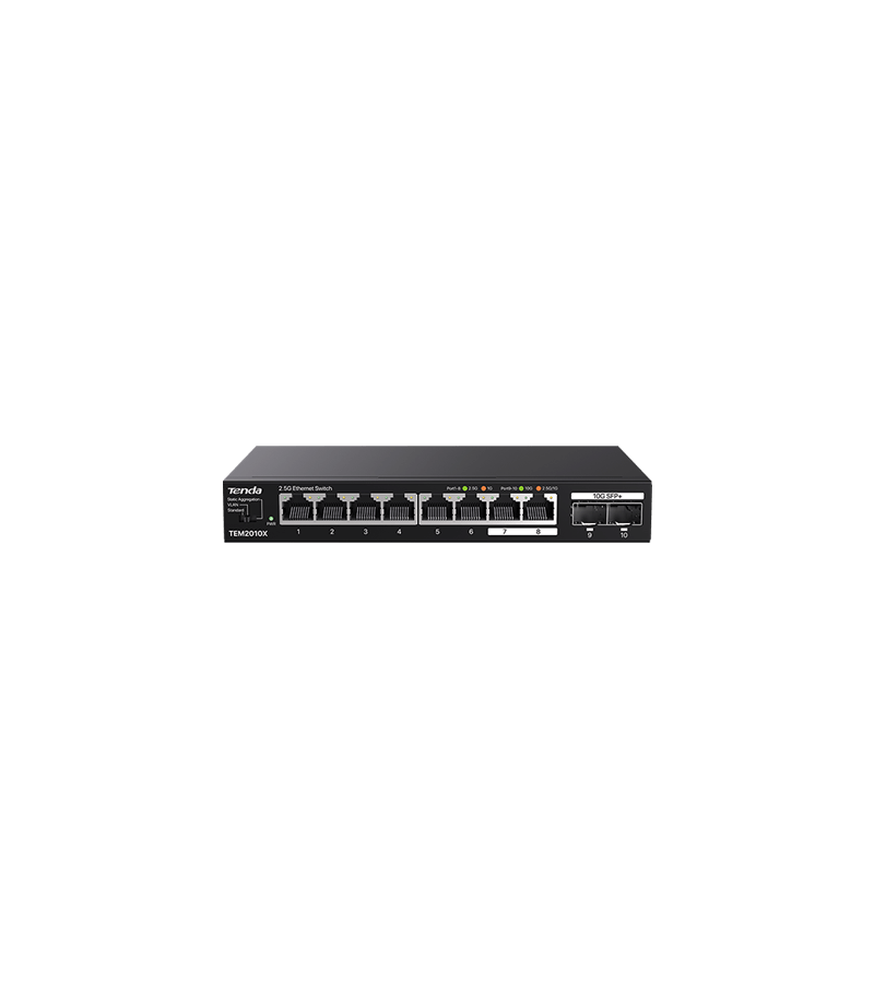 Tenda SWITCH fara management, 8 porturi Ethernet 2.5 Gbps si 2 sloturi SFP+ 10 Gbps, TEM2010X