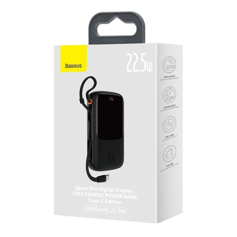 Baseus POWER BANK Qpow Pro Digital Display, 10000mAh, 22.5W, 1 x cablu integrat USB, PPQD020101 - imagine 4