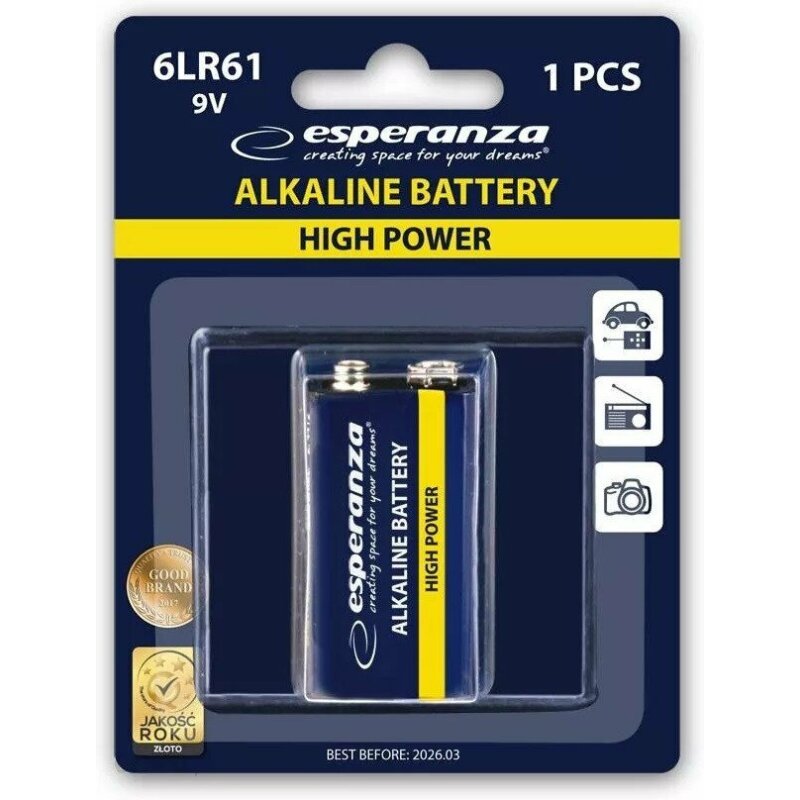 Esperanza Baterie Alcalina 6LR61 9V 1 buc Blister, EZB110