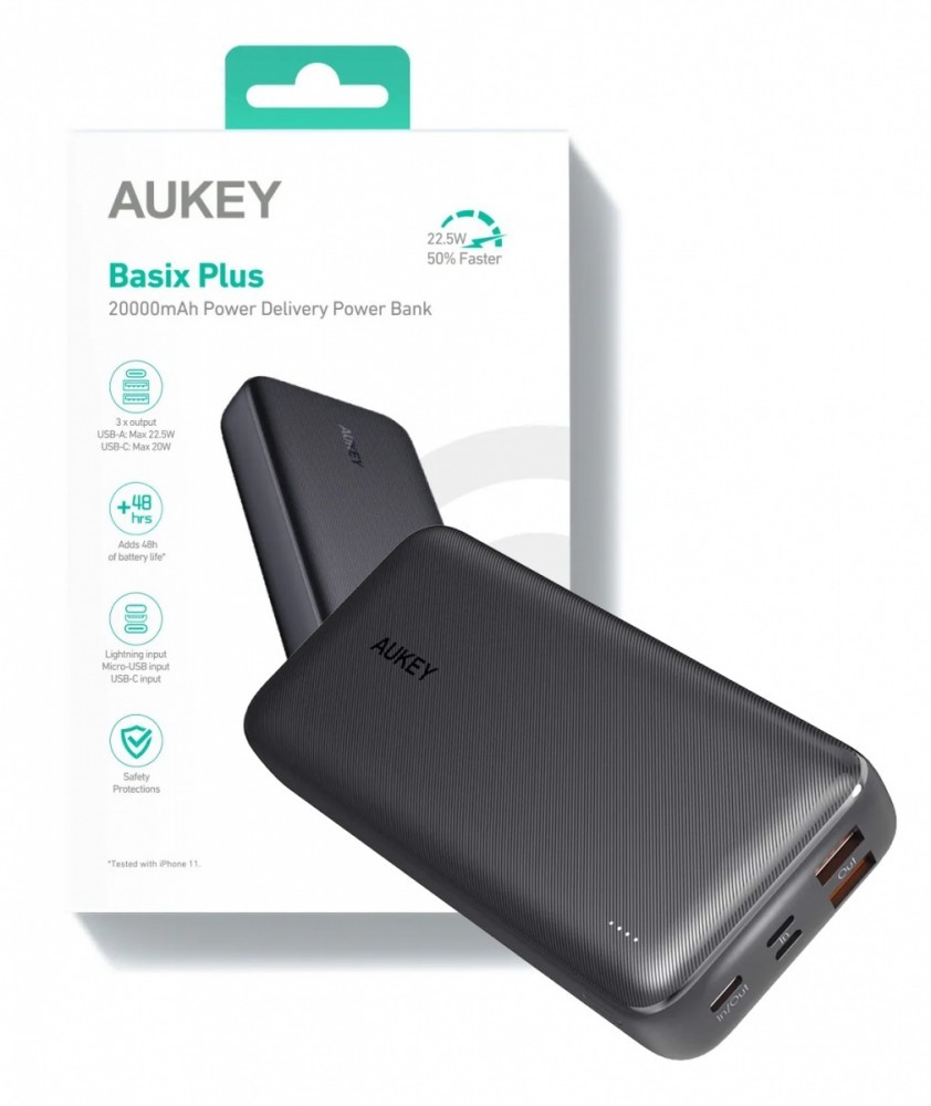 Aukey POWER BANK 20.000 mAh, 18W incarcare rapida 5-in-1, 1 x USB-C, 2 x USB-A, EU001-LLTSN1018450C