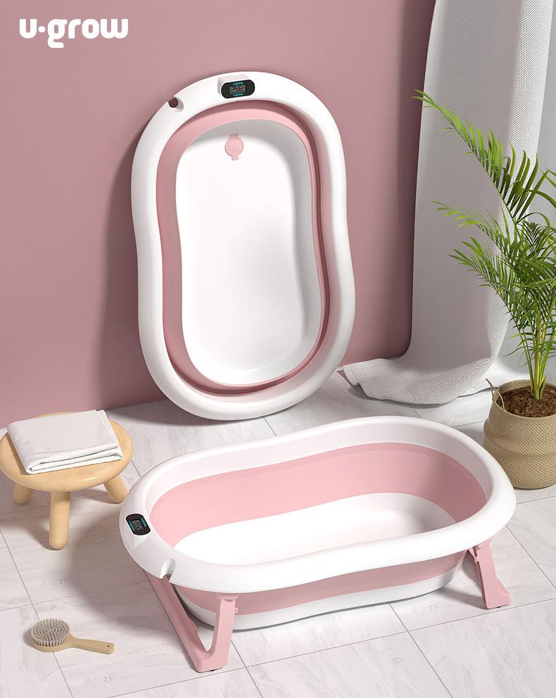 U-GROW Cadita cu pernuta pentru bebelusi, termometru digital incorporat, pliabila, dop, UGCT-0055-PK - imagine 4
