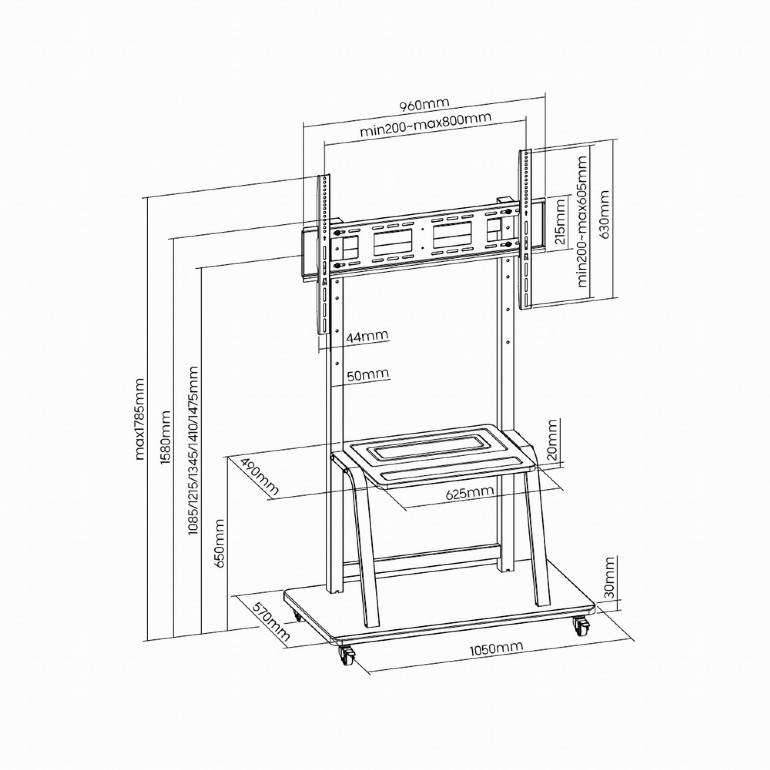 Gembird SUPORT de podea, pt 1 TV/monitor, diag. max 37 - 100, fix, max 150 kg, raft max, TVS-100F-01 - imagine 4