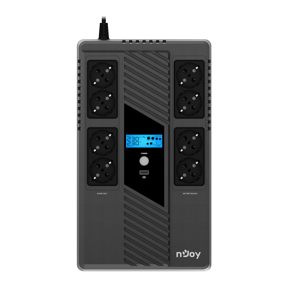 Njoy UPS Token 800, Line int., brick, AVR, Schuko x 8, display LCD, back-up 1, UPCSBLS680TTOAZ01B - imagine 2