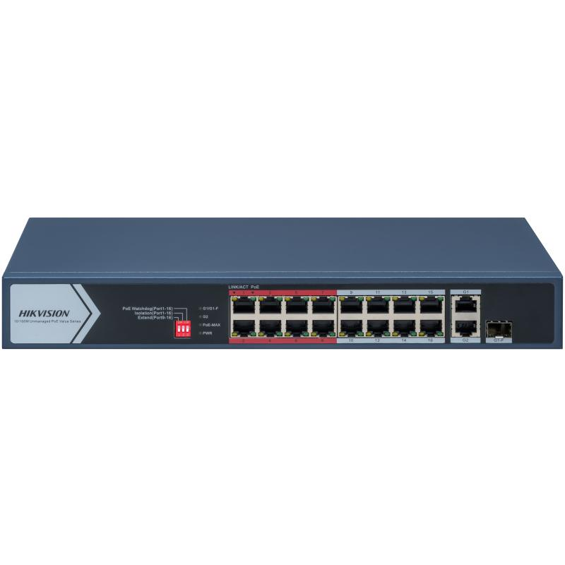HIKVISION Switch PoE : 16 × 10/100 Mbps PoE port, DS-3E0318P-E/M(C)