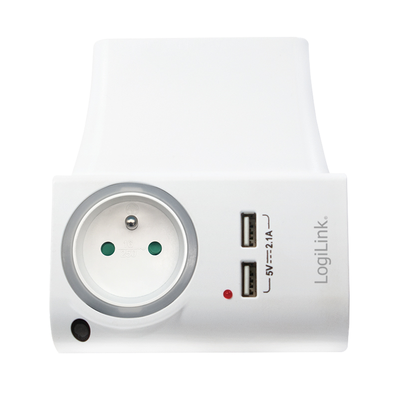 Logilink ADAPTOR, Socket tip E x 1, USB x 2 5V/2.1A, 230V, 50 Hz, max. 16A, IP20, suport, PA0166