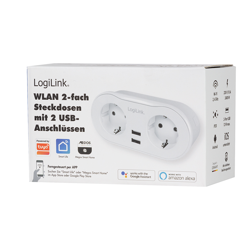 Logilink PRIZA INTELIGENTA, Wi-Fi Smart,Schuko x 2, USB x 2 5V/2.4A max. 12W,prot., SH0102 - imagine 3