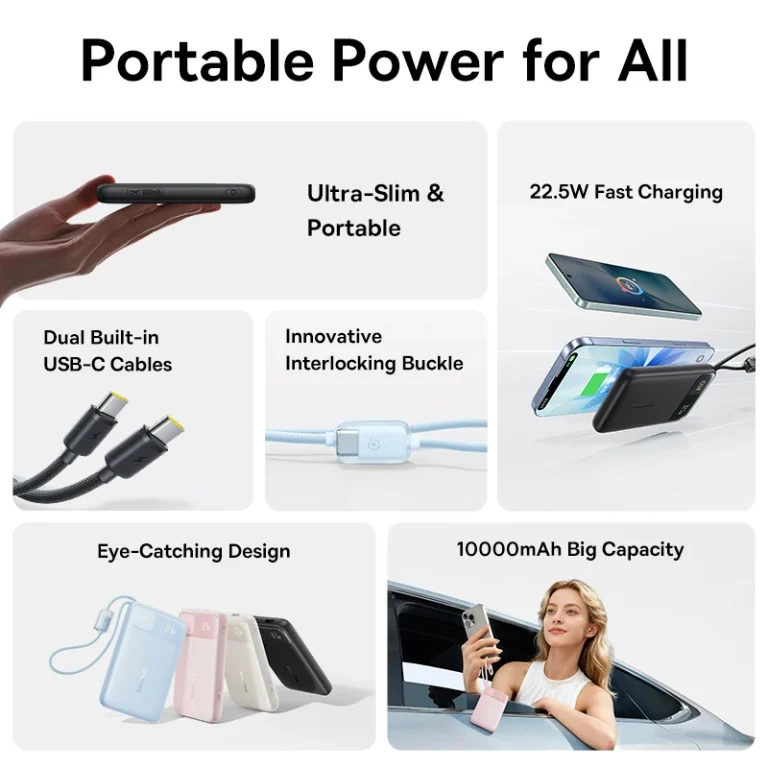 Baseus POWER BANK EnerFill FC11, 10000mAh, cablu integrat USB Type-C si Iphone Lightning, E0027R04 - imagine 2