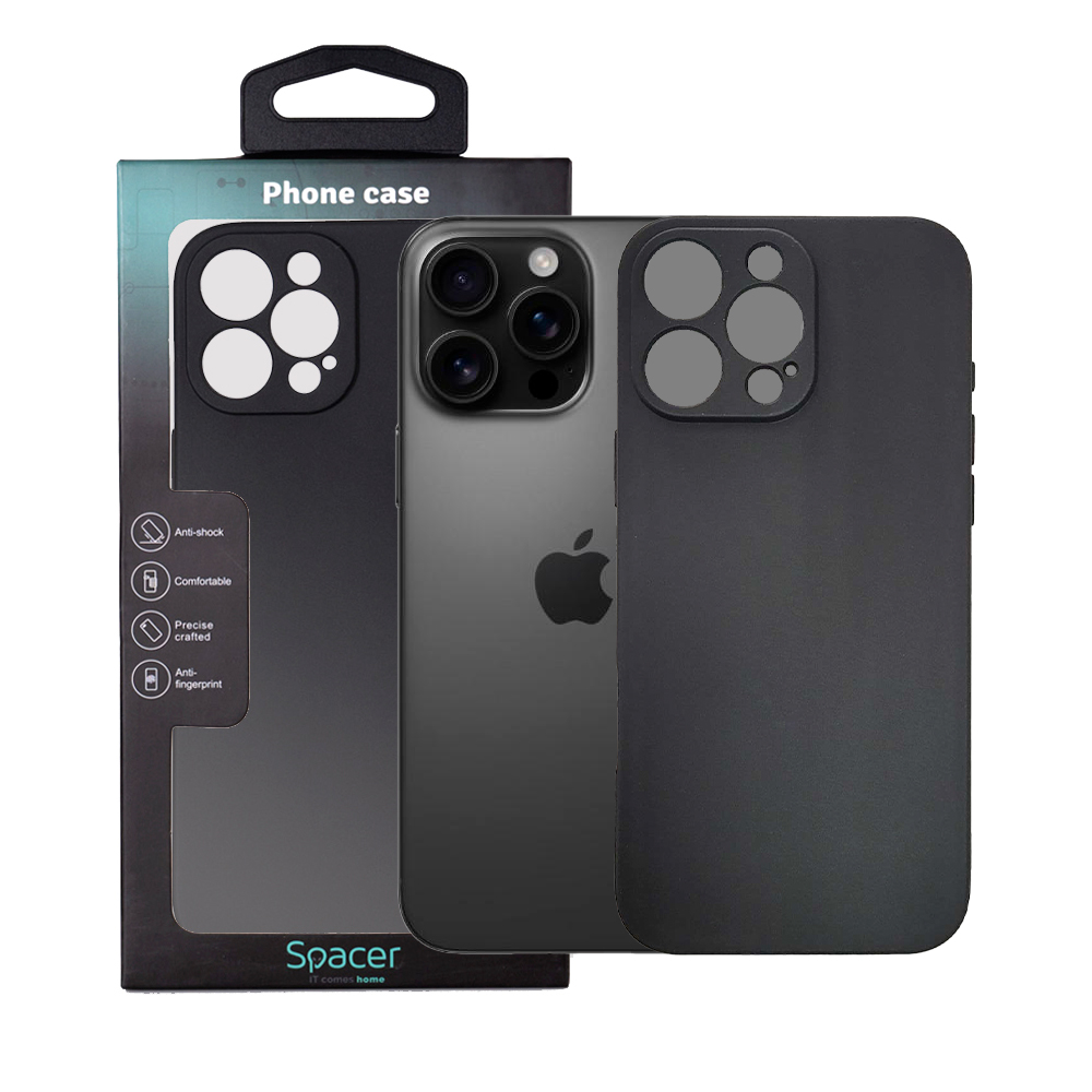 SPACER Husa Iphone 16 Pro Max, grosime 1.5mm, material flexibil TPU, negru, SPPC-AP-IP16PM-TPU