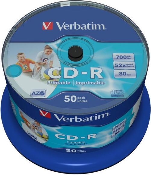 Verbatim CD-R 700MB, 80min, viteza 52x, 50 buc, spindle, printabil, AZO Wide Inkjet Printable, 43438