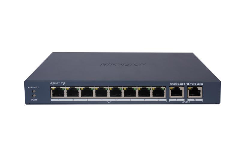 HIKVISION Switch 8 porturi Gigabit, 8 × gigabit PoE ports, and 2 × Gigabit RJ45, DS-3E1510P-EI/M