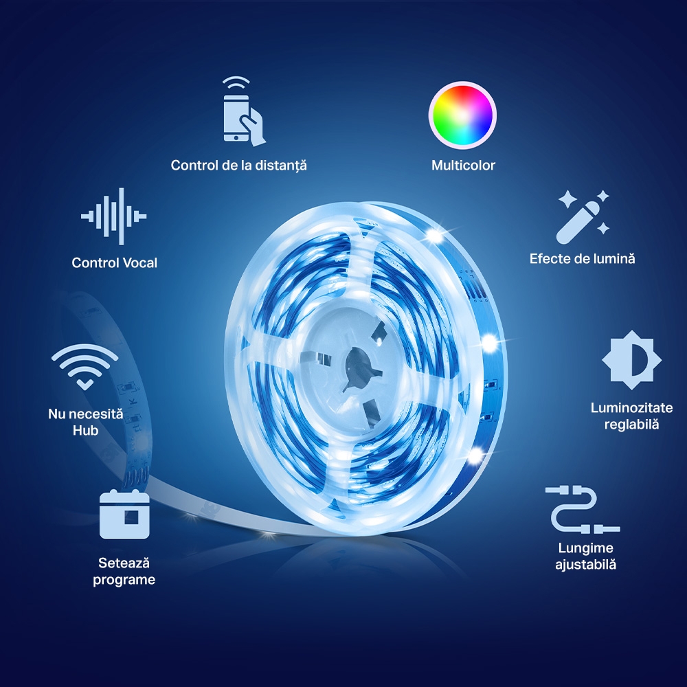Tp-Link BANDA LED Multicolora, Wi-Fi 2.4 Ghz incorporat, consum 20.5W/buc, banda 2 x, Tapo L900-10 - imagine 2