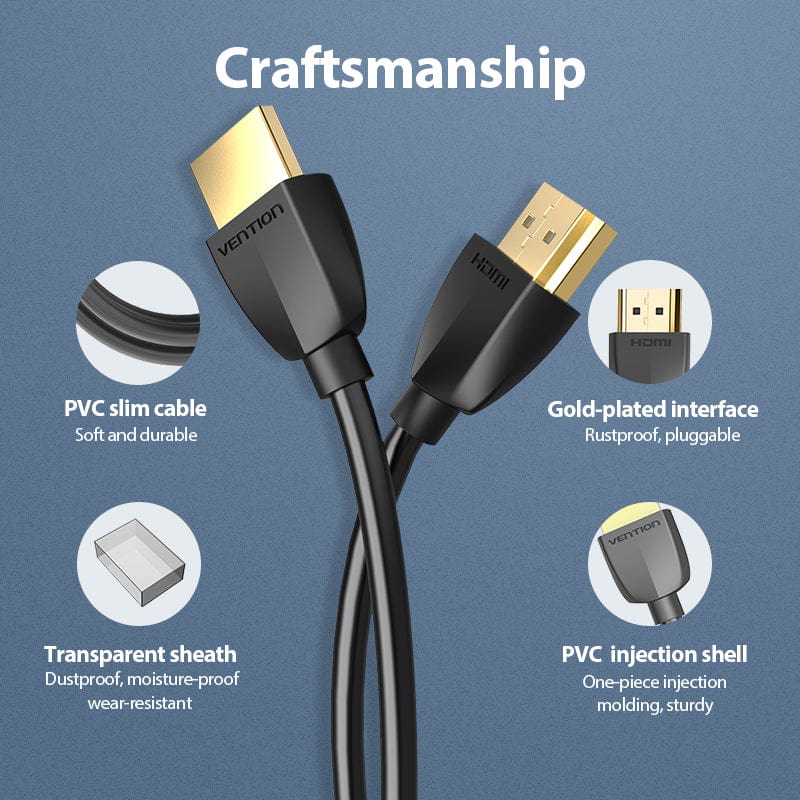 Vention Cablu video, HDMI(T) la HDMI (T), 0.5m, rezolutie 4K la 60Hz, negru, AAIBD - imagine 2