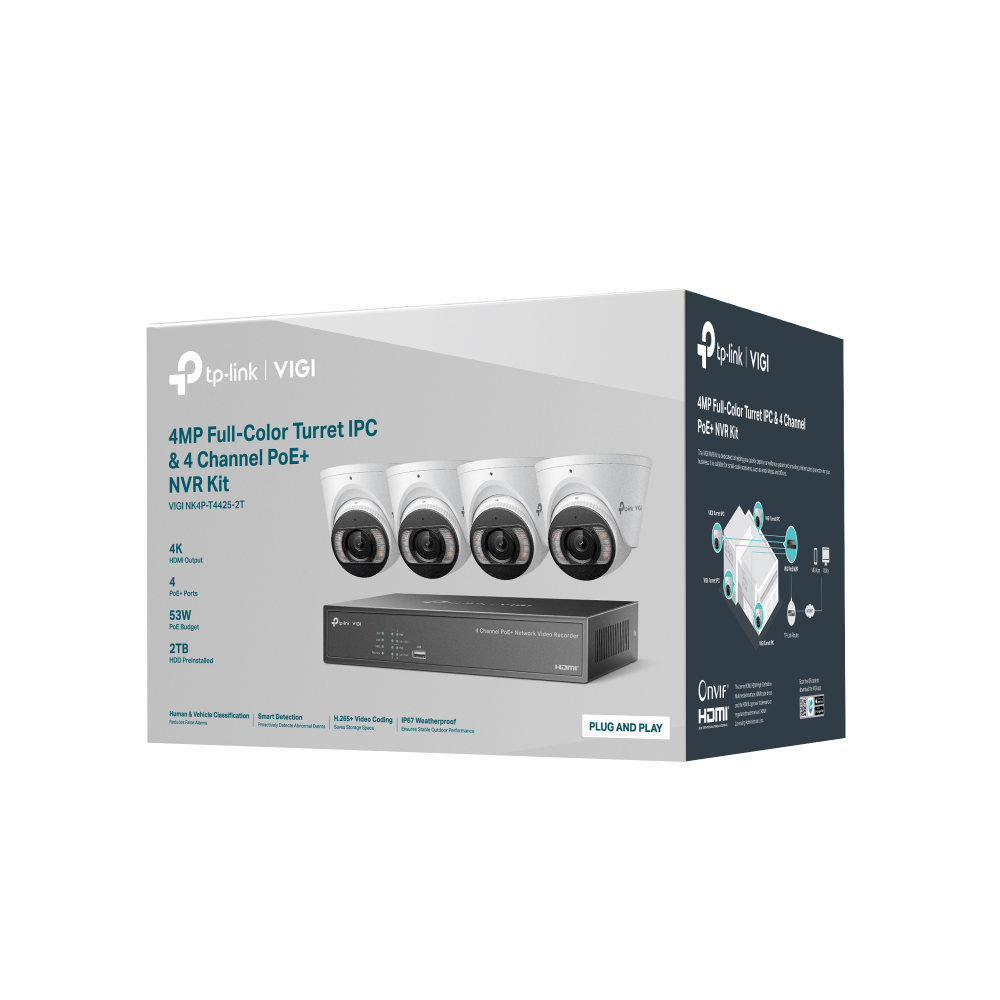 Tp-Link KIT VIGI 4MP Full-Color Turret IPC & 4 Channel PoE+ NVR KIT + 2TB HDD, VIGI NK4P-T4425-2T - imagine 5