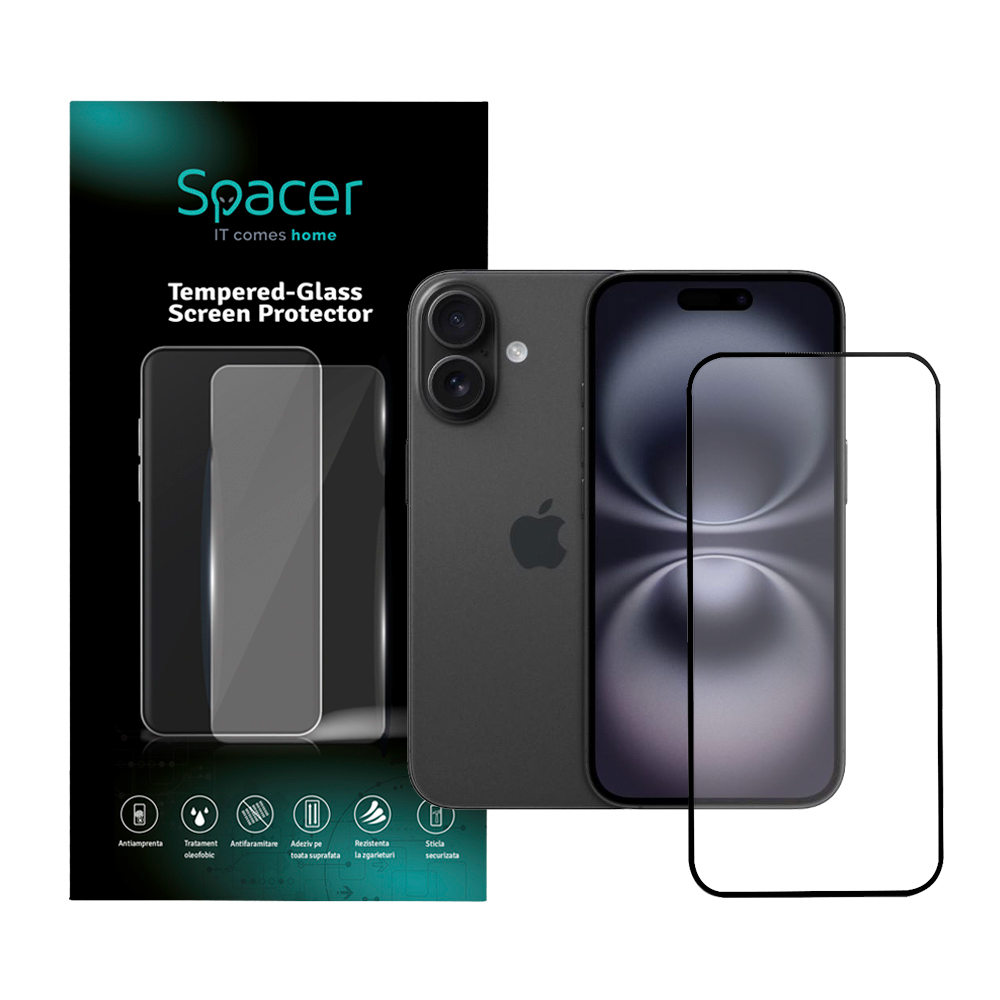 SPACER FOLIE STICLA pentru Iphone 16, grosime 0.3mm, acoperire totala ecran, strat, SPPG-AP-IP16-TG