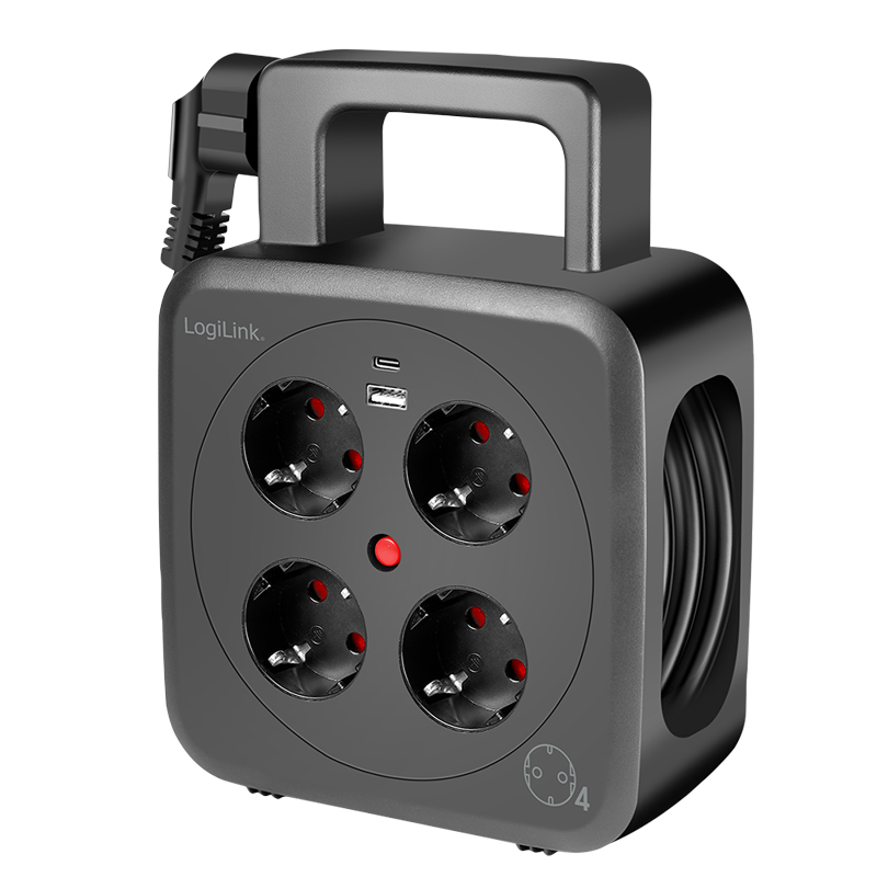 Logilink PRELUNGITOR, Schuko x 4, conectare prin Schuko (T), 16 A, 1xUSB-A, 1xUSB-C, LPS504