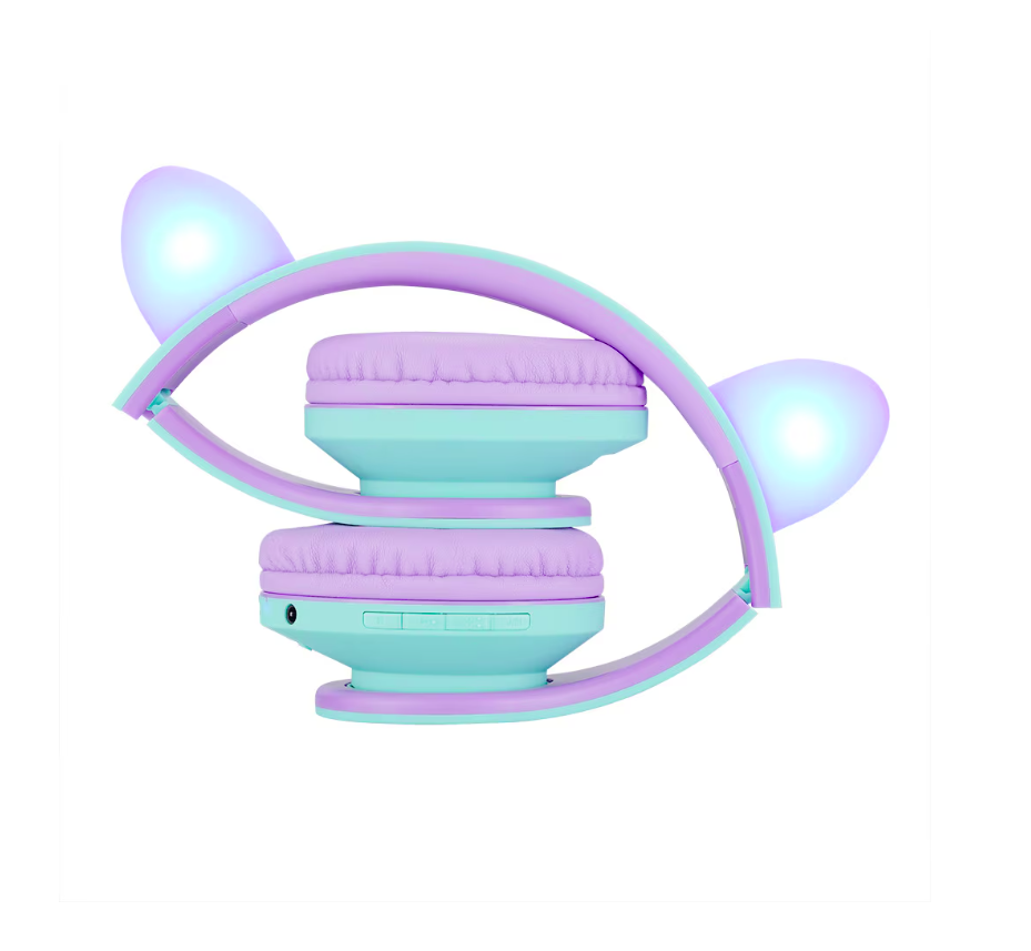 POWERLOCUS Casti Over-ear KidsCat, Wireless/Wired, Multicolor, PWL-P2KIDSCAT-TEALPURPLE - imagine 3