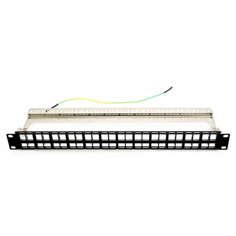 EMTEX Patch panel 48 porturi, 1U, neechipat, ecranat, suport de cabluri integrat, EMT-PP48-BLANK