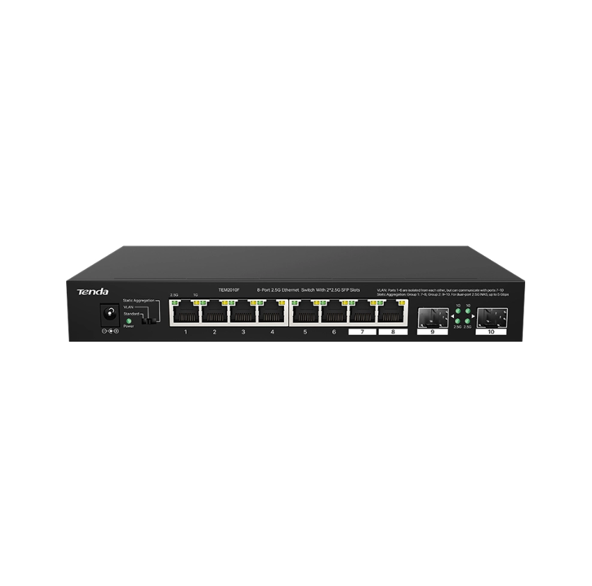 Tenda SWITCH fara management 8 porturi Ethernet 2,5 Gbps ?i 2 sloturi SFP 2,5 Gbps, TEM2010F