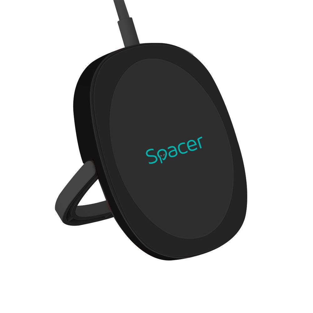 SPACER Incarcator wireless, Quick Charge 15W Qi, conector Type-C, rol de stand prin, SPAR-WCHGQ-02 - imagine 2