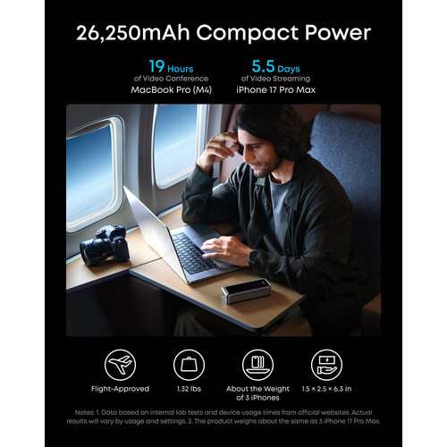Anker POWER BANK Prime 26.250 mAh, 300W PowerIQ 4.0, 2 x USB-C, 1 x USB-A, afisaj LED, A110AH11 - imagine 4