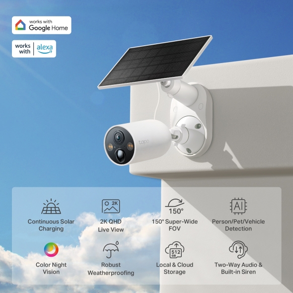Tp-Link CAMERA IP Exterior cu acumulator, include panou solar, IP66, dist. IR 15 m, Tapo C425 KIT - imagine 2
