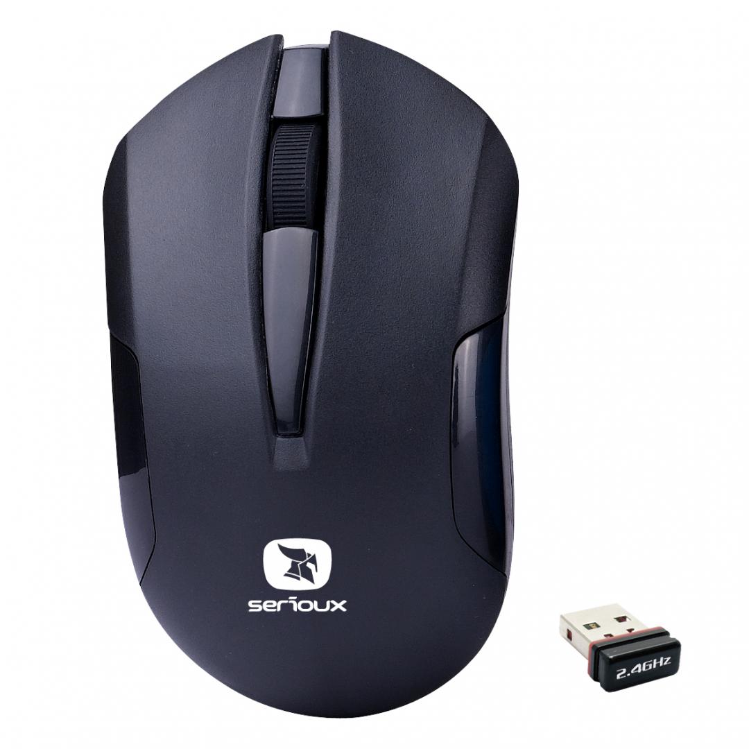 SERIOUX Mouse wireless, Drago 300, 1000dpi, negru, baterie AA inclusa,receptor nano, DRAGO300-BK