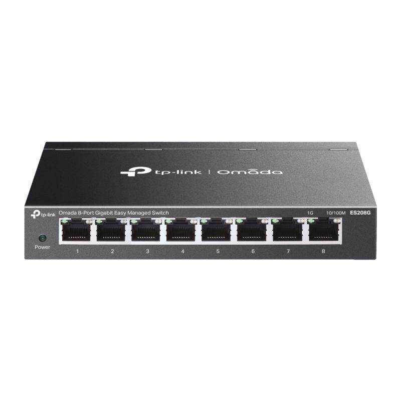 TP-LINK Omada 8-Port Gigabit Easy Managed Switch, 8× Gigabit RJ45 Ports, Fanless, VLAN, QoS, ES208G