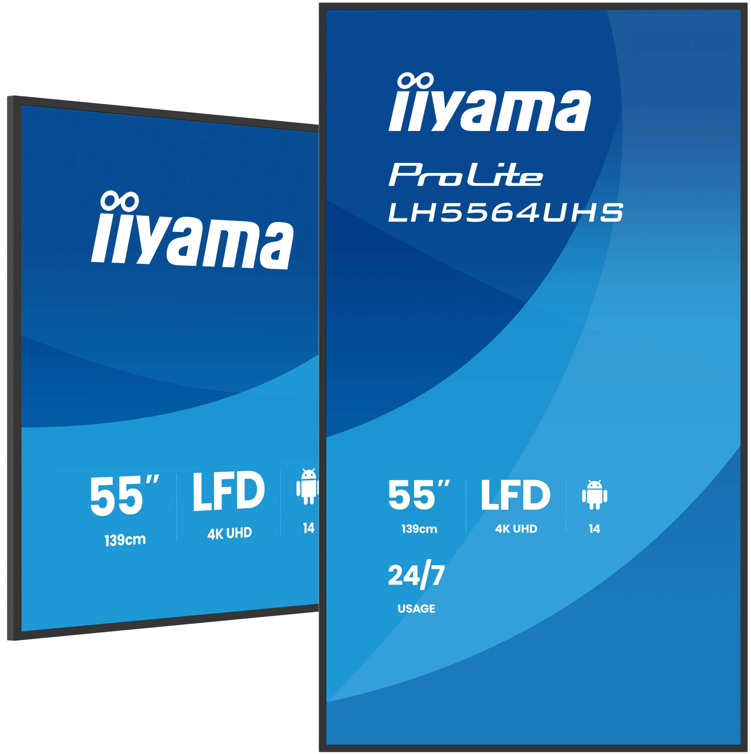 Iiyama LFD 4K VA 55 500cd 5000:1 6.5ms Android 14 OS, iiSignage, iiControl, iiShare, LH5564UHS-B1AG