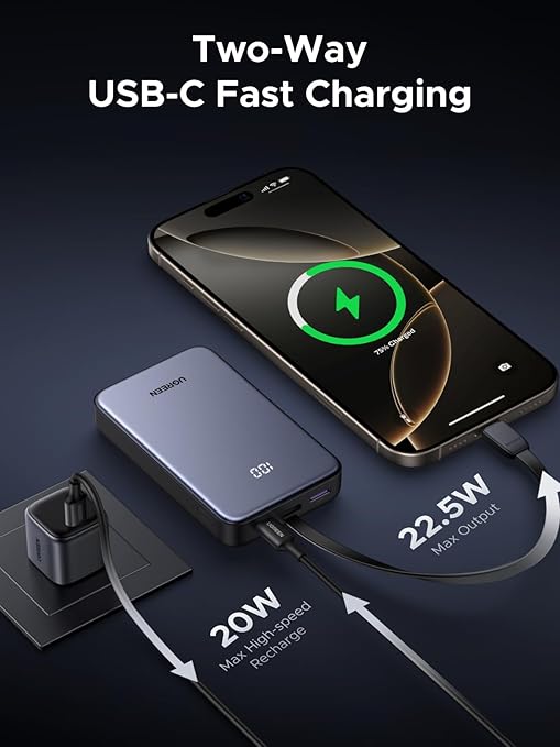 UGreen POWER BANK PB505, 20000mAh, 20W, 1 x USB Type-C input/output, cablu USB Type-C, 45762 - imagine 2