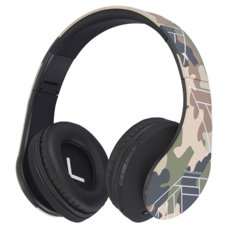 POWERLOCUS Casti Over-ear P2 Camo, Wireless/Wired, Verde, PWL-P2KIDS-CAMO