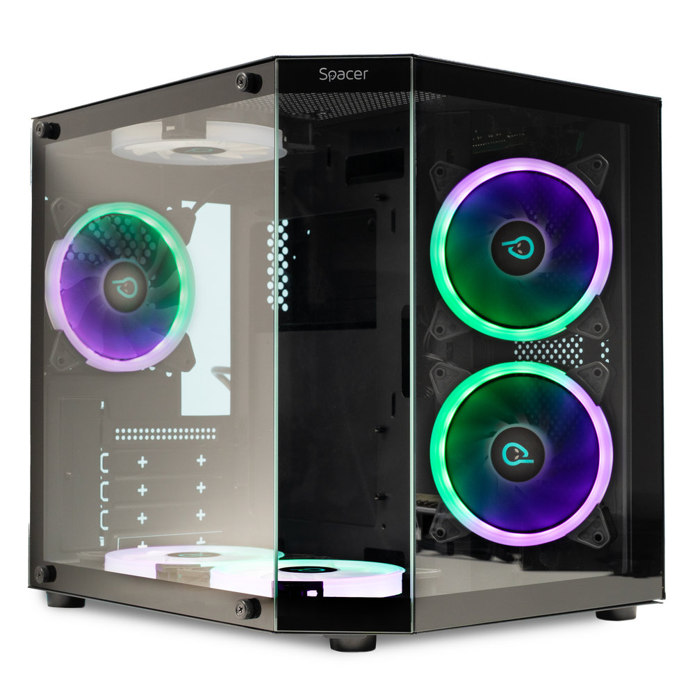 SPACER CARCASA - gaming, Mini Tower, mATX Compact (max 244x200 mm), AQUARIUM, SPCS-GC-AQUARIUM-BK-6F