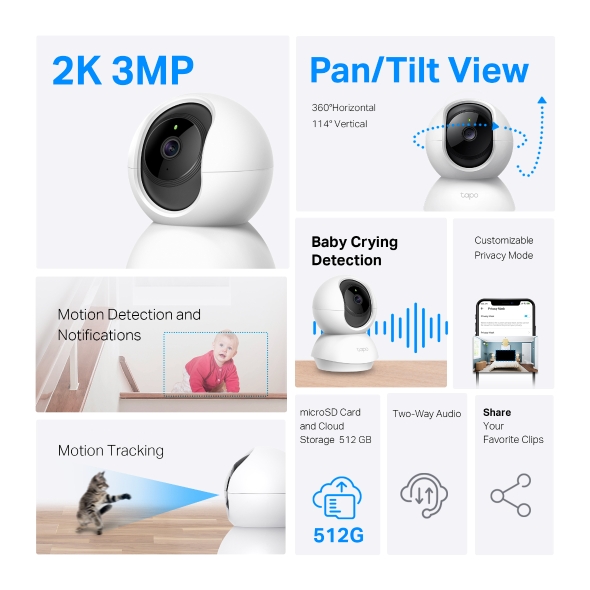 Tp-Link CAMERA IP, include 2 bucati Tapo C210, wireless, cube, pt. interior, dist. IR 9, Tapo C210P2 - imagine 5