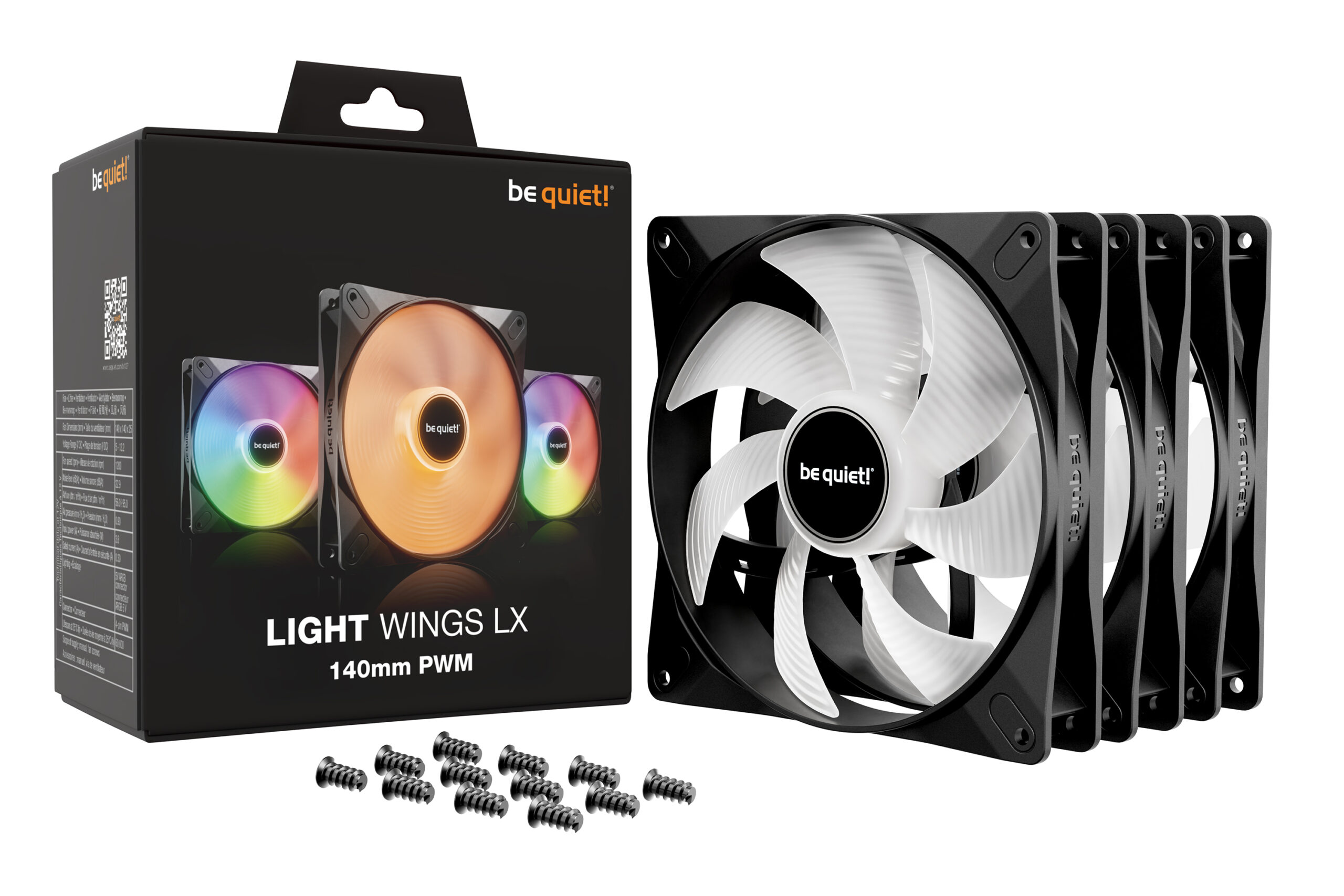 Be Quiet Set 3 ventilatoare LIGHT WINGS LX, 140mm, max. 1200 RPM, Rifle Bearing, 4pin PWM, BL127 - imagine 5