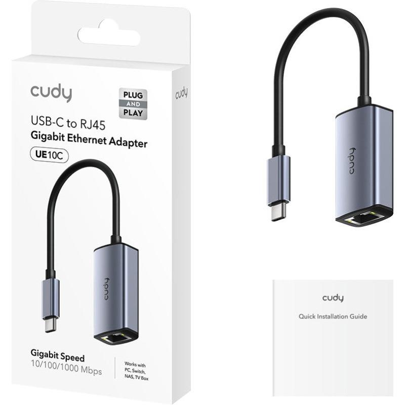 CUDY Aluminum Portable USB-C to Gigabit Ethernet Adapter Compatible with Laptop, MacBook, UE10C