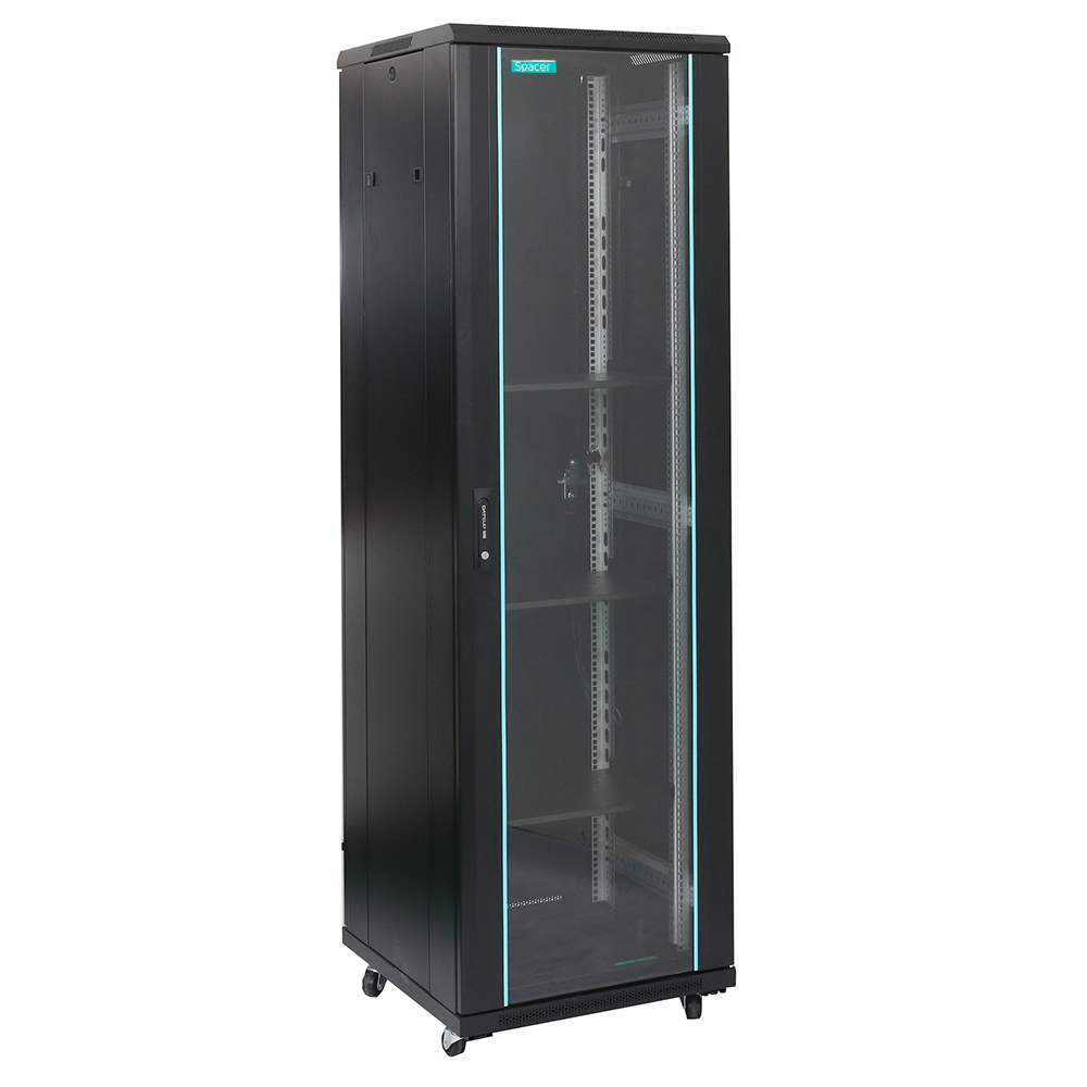 SPACER CABINET 19 18U 600x600mm, de podea, Flatpack (dezasamblat), Black, usa, SPCN-18U-600-BK-03