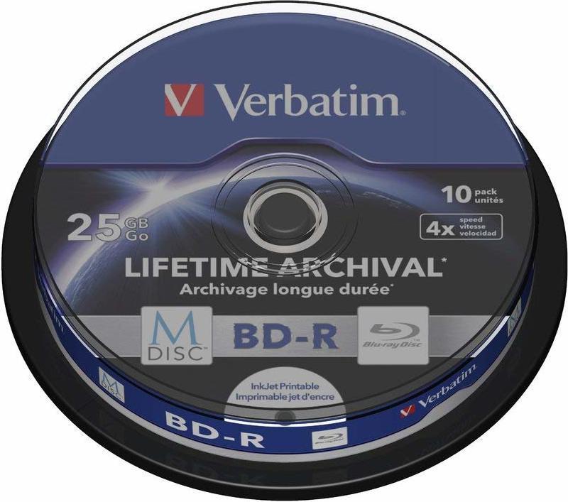 Verbatim BD-R 25GB, viteza 4x, 10 buc, spindle, printabil, "MDISC Lifetime Archival", 43825