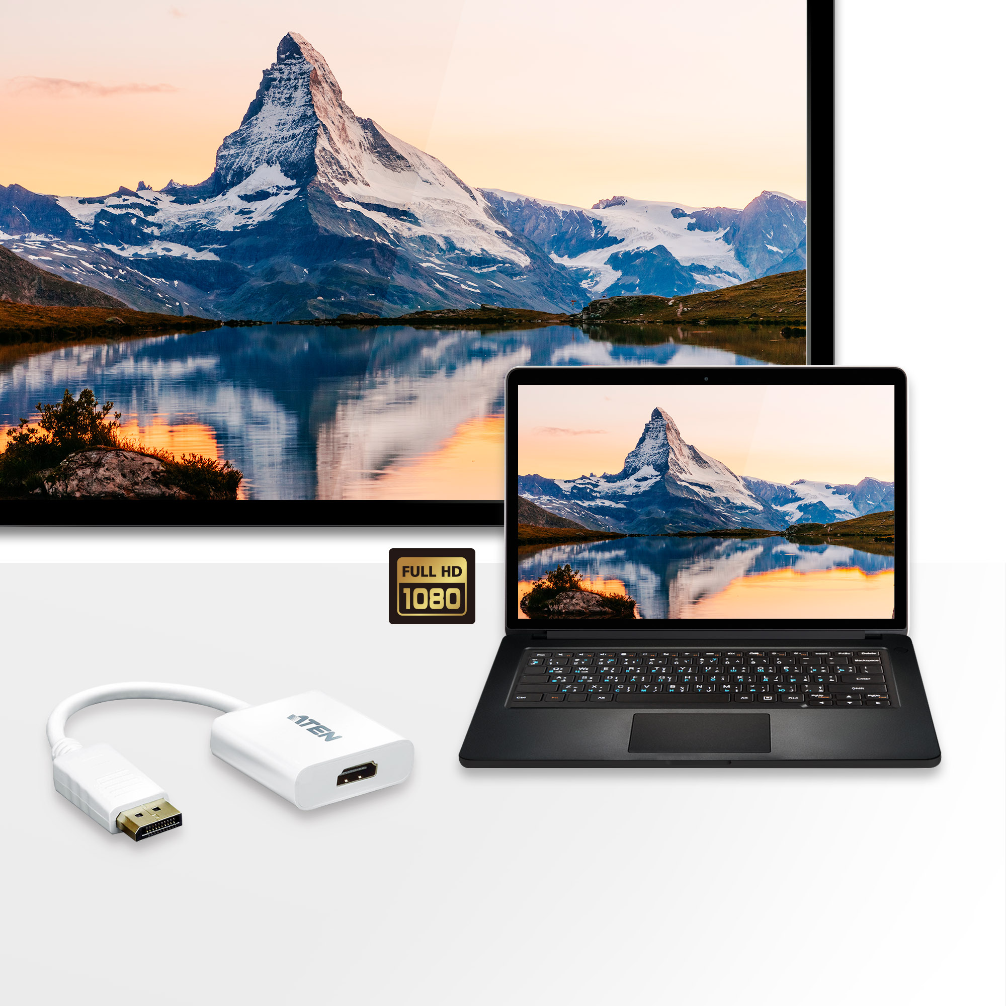 Aten CABLU video, cablu or adaptor video, DisplayPort (T) la HDMI (M), Full HD (1920x1080), VC985-AT - imagine 3