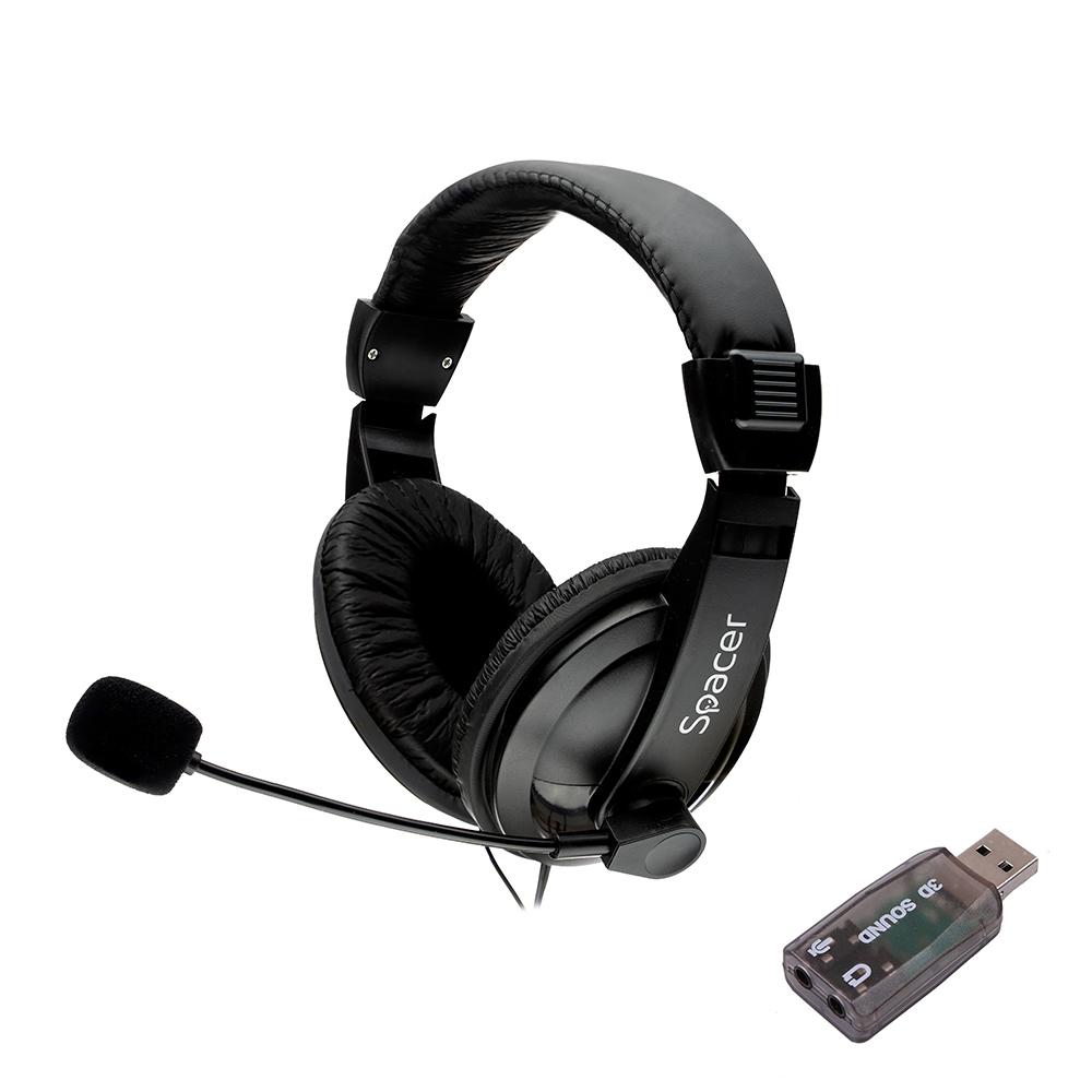 SPACER Casti Head-band, Cu fir, Negru, SPK-222-USB