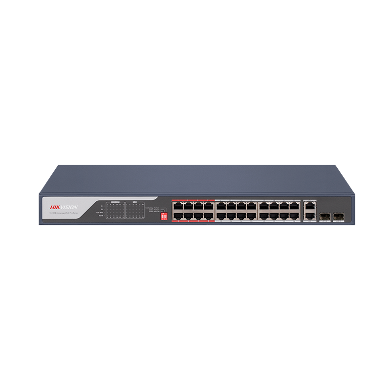HIKVISION Switch PoE : 24 x 10/100Mbps PoE port,2 × Gigabit combo, buget PoE 370 W, DS-3E0326P-E(C)