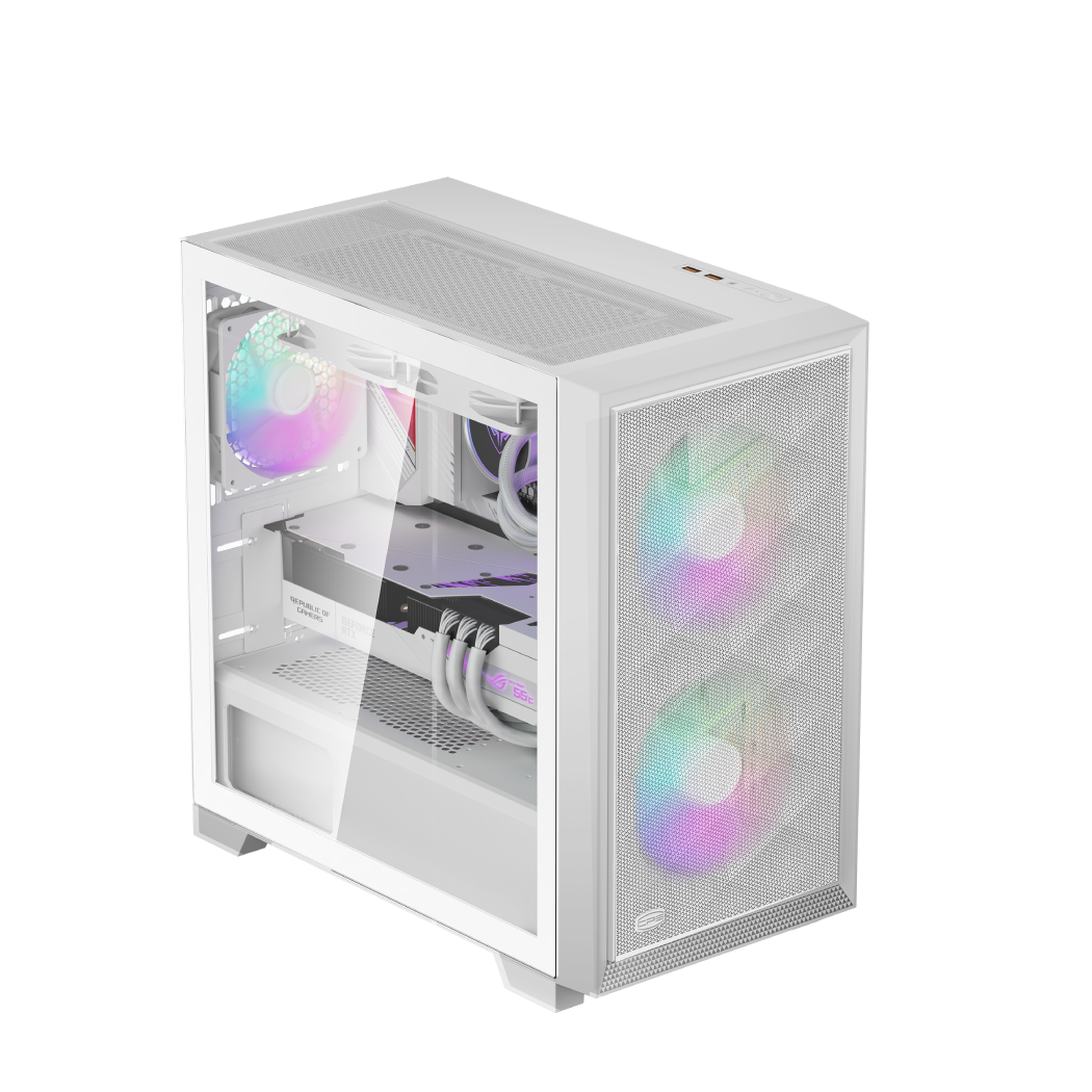 PCCOOLER CARCASA, Mini Tower, mATX, fara sursa, sticla securizata, 2 ventilatoare, C3D310 ARGB WH