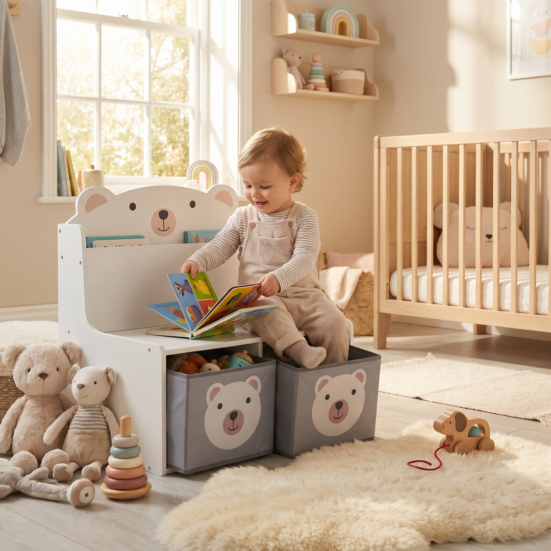 U-GROW Bancuta cu spatiu de depozitare jucarii si carti Bear, UG-74BEAR - imagine 6