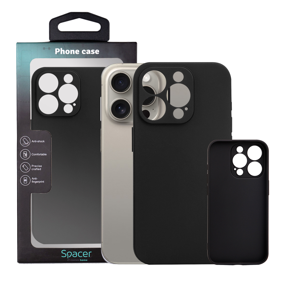 SPACER Husa Iphone 15 Pro, grosime 1.5mm, material flexibil TPU, negru, SPPC-AP-IP15P-TPU