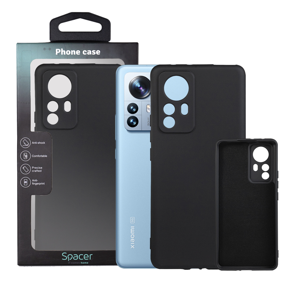 SPACER Husa Xiaomi 12 Pro, negru, grosime 2mm, material flexibil silicon + interior, SPPC-XI-12P-SLK