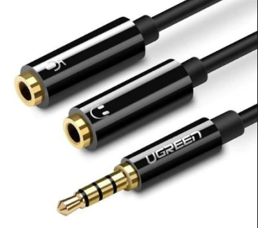 UGreen CABLU audio, AV141 stereo 3.5 mm jack (T) la 2 x 3.5 mm jack (M), 0.20 m, conectori, 30620